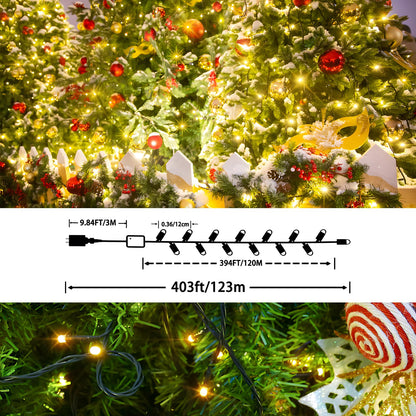 XURISEN 403FT Christmas Lights, 1000 LED Super Long String Lights 8 Modes & Memory Timer Plug in Twinkle Fairy Lights Decor for Home Xmas Party Wedding