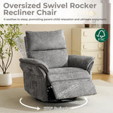 Rhevoy Oversized Power Recliner Chair Swivel Glider with Massage and Heat, Rocker Nursery Recliner for Adults with Adjustable Headrest, 26" Extra Wide Nursery Chair with Overstuffed Armrest, Dark Grey Rhevoy