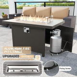 Kullavik 10 Pieces Outdoor Patio Furniture Set with 55000BTU Gas Propane Fire Pit Table,PE Wicker Rattan Sectional Sofa Patio Conversation Sets,Swivel Rocking Chairs Set,Sand Kullavik