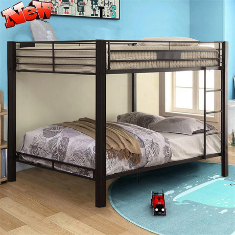 LEEKOUS Industrial Style Heavy Duty Bunk Bed, Queen Over Queen, Black Steel, 800 lbs Weight Capacity, Twin XL & Full XL Mattress Compatible LEEKOUS