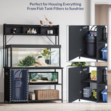 BELLEZE Aquarium Stand with LED Lights 55-90 Gallon, Fish Tank Stand with Heavy Duty Metal Fluted Storage Cabinet and Power Outlets, 1200 LBS Capacity,Fish Turtle Tank Compatible, Black Ebony BELLEZE