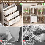 Aheaplus Closet System, Closet Organizer with 3 Wooden Drawers, Closet Organizer System, Walk-in Closet Wardrobe Clothes Rack with 4 Hanging Rods, Garment Rack, -4R, White Aheaplus