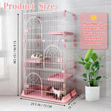 Hamiledyi Indoor Cat Cage 52 Inches Cat Villa Large Pet Crate with 3 Platforms and 1 Ramp Ladders Metal Cat Playpen with 3 Doors Outdoor Cat Enclosures Kitten Cage for Small and Medium Pets (Pink) Hamiledyi