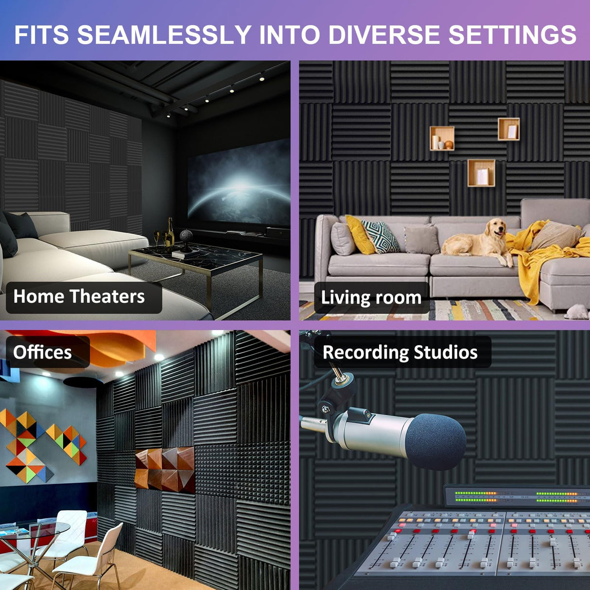 JBER 12 Pack Acoustic Foam Panels, 1" X 12" X 12" Sound Proof Foam Panels for Walls, High Desnsity Studio Soundproofing Wedges - Fire Resistant & Noise Absorbing for Studio, Office, Home (Black) JBER