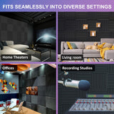 JBER 12 Pack Acoustic Foam Panels, 1" X 12" X 12" Sound Proof Foam Panels for Walls, High Desnsity Studio Soundproofing Wedges - Fire Resistant & Noise Absorbing for Studio, Office, Home (Black) JBER