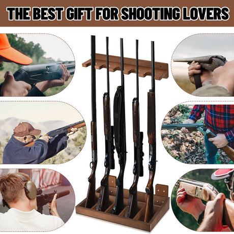 GlikCeil 1 Set Wooden Vertical Gun Rack Wall Mount Indoor Hold up to 5 Long Guns Shotguns Rifle Racks Display Holder Stand for Firearms Display Storage Home Accessories Office(Walnut) GlikCeil