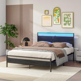 Queen Bed Frame,Queen Size Metal Platform Bed Frame with Storage & LED Light Headboard and USB Charging Station,No Box Spring Needed,Heavy Duty Metal Slats,Noise Free,Black BOFENG
