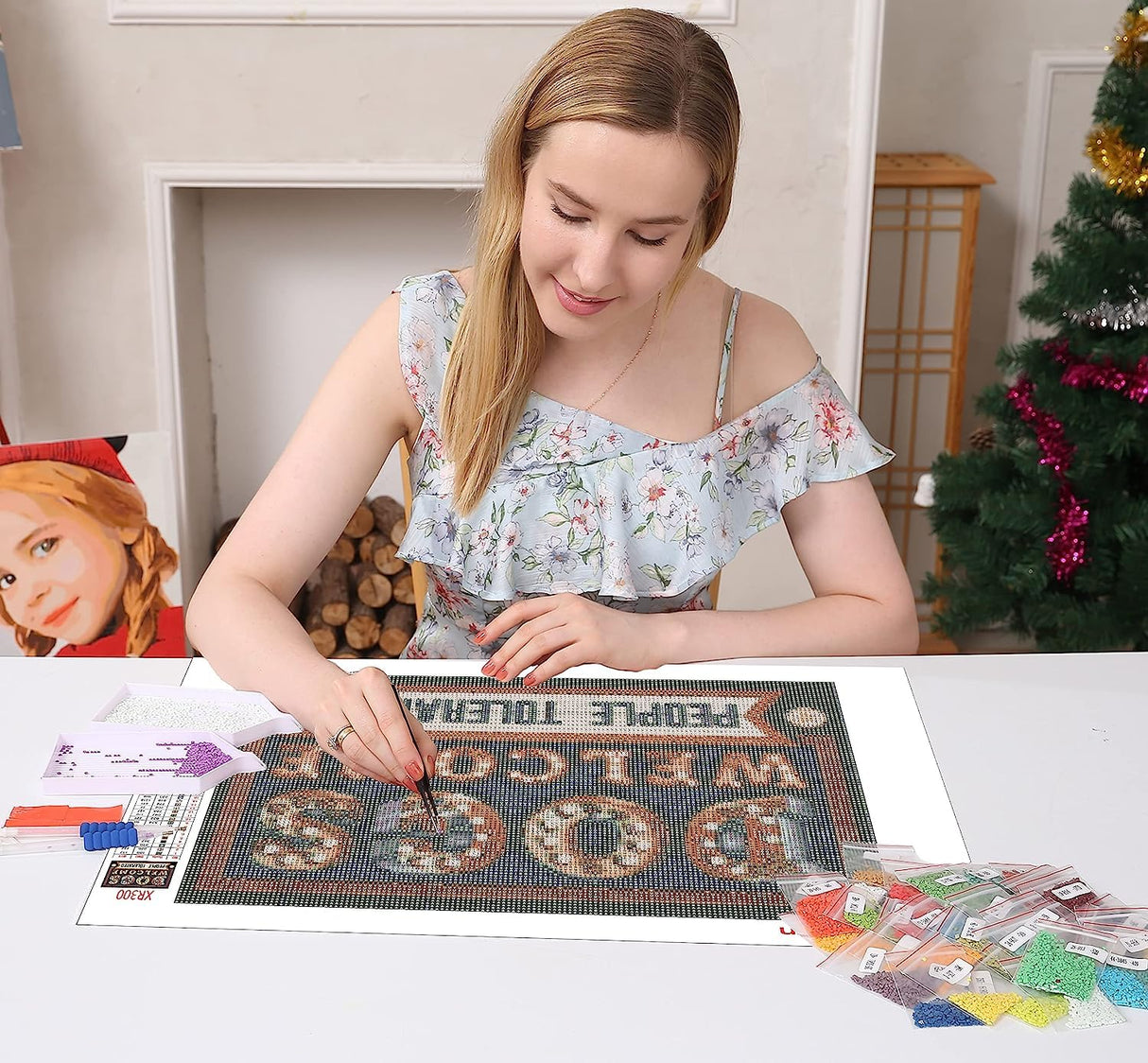 Huacan Diamond Painting Kits AB Diamond Art Kit for Adults 5D Full Round Drill Art Craft for Bar Decor Dogs Welcome Gem Art Kit 30x40cm Huacan