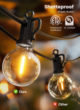 Brightown Outdoor String Lights - Connectable Dimmable LED Patio String Lights with G40 Globe Plastic Bulbs, All Weatherproof Hanging Lights for Outside Backyard Porch (50 ft - 25 LED Bulbs) Brightown
