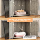 IDEALHOUSE Modern Cat Litter Box Enclosure with Platform, Double Layer Hidden Litter Box, Indoor Washroom, Villa Cat House with Ladder, 33.5" l x 17.9" w x 41.9" h,Grey IDEALHOUSE