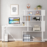 Tribesigns Rotating Computer Desk with 5 Shelves Bookshelf, Modern L-Shaped Corner Desk with Storage, Reversible Office Desk Study Table Writing Desk on Wheels for Home Office (White) Tribesigns