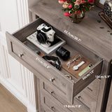 FACBOTALL 6 Drawer Dresser, 56'' Tall Dresser with Mental Double Handles, Chest of Drawers for Hallway Living Room, Wash Gray FACBOTALL