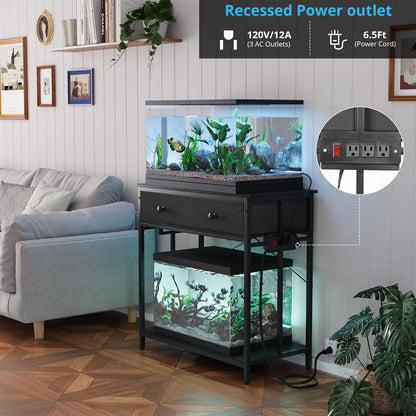 VOWNER 20-29 Gallon Aquarium Stand with Power Outlet, Metal Frame Fish Tank Stand with Cabinet Storage, Double Turtle Reptile Terrariums Tank Stand, 31.5" L*15.7" W Tabletop, 400LBS Capacity, - WoodArtSupply