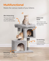 Feandrea Cat Tree, 26.4-Inch Cat Tower, S, Cat Condo for Kittens up to 7 lb, Large Cat Perch, 2 Cat Caves, Scratching Post, Light Gray UPCT611W01 Feandrea