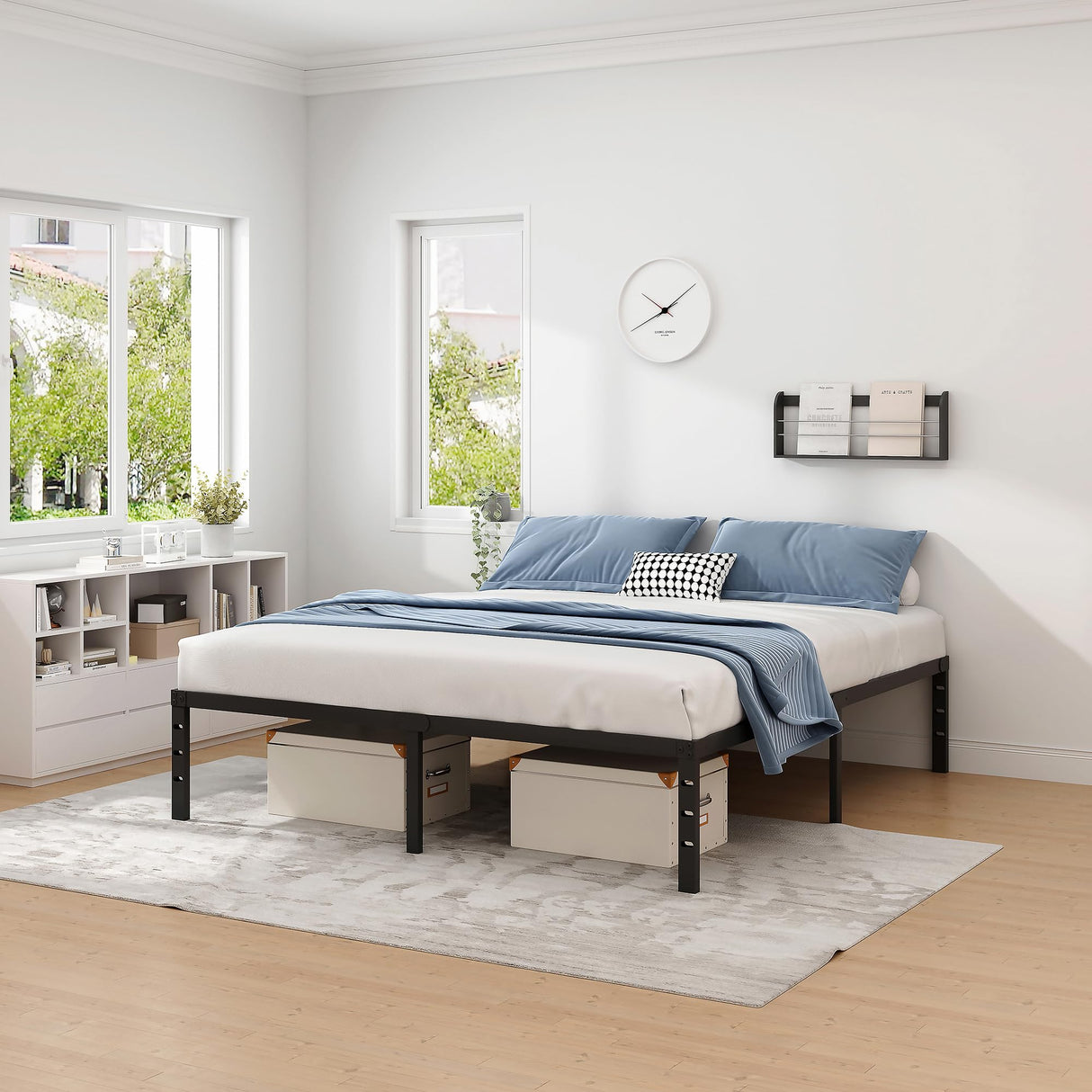 NEW JETO Metal Bed Frame,Queen Size Bed Frame with Storage Space,Heavy Duty Sturdy Mattress Foundation,Easy Assembly,No Box Spring Needed, Black,14 Inch,Queen NEW JETO