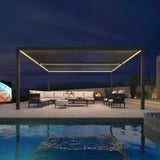 PURPLE LEAF LED Louvered Pergola 12'x 16' Full Aluminum Frame and Adjustable Roof Integrated Strip Lights for Outdoor Deck Garden Patio Gray Hardtop Gazebo Pergola PURPLE LEAF