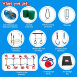 Double Slackline Obstacle Course - 110 Ft Line - Ninja Warrior Course with Monkey Bars for Kids - Patented Double Line Design (110' Ultimate Warrior Set, with Rickety Bridge) Lily's Things