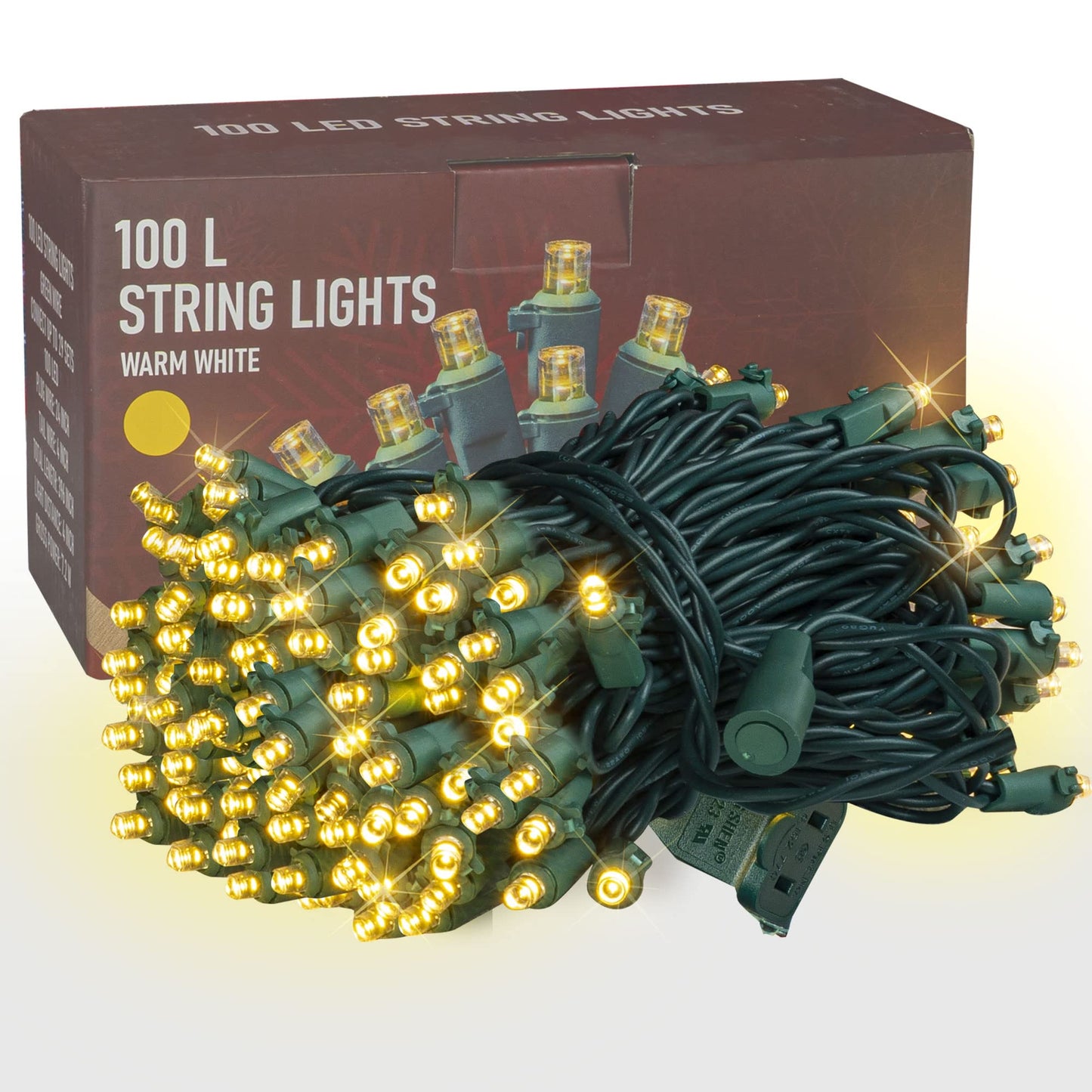 Dazzle Bright 33FT 100 LED Christmas String Lights Indoor Outdoor Waterproof, Warm White Christmas Lights Green Wire, Twinkle Lights Plug in for Tree Room Bedroom Wedding Xmas Decorations