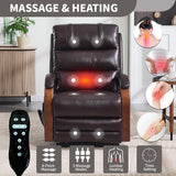 Electric Power Lift Recliner Chair for Elderly People, Dual Motor Power Lift Chair with Vibration Massage and Heat, Lay Flat Recliner, Standing Assistance Reclining, Faux Leather Red Brown Luxlen