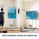 FITUEYES Rolling TV Stand - Portable Mobile TV Cart on Wheels for 32 to 65 70 75 Inch TVs, Landscape to Portrait Rotating and 40°Swivel, Height Adjustable TV Cart Rolling TV Stand Hold Up to 88 Lbs FITUEYES