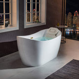 WOODBRIDGE 59" Acrylic Freestanding Bathtub Contemporary Soaking White Tub with Brushed Gold Overflow and Drain，B0016 -BG-Drain &O WOODBRIDGE