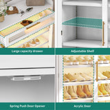 YITAHOME Shoe Cabinet Entryway, Modern Shoe Storage Wooden with Drawer and LED Lights, Freestanding Shoe Organizer Narrow Farmhouse Shoe Cabinet for Living Room, White-LED YITAHOME