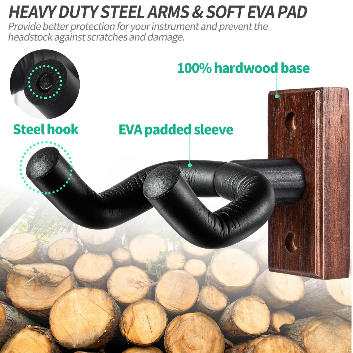 WOGOD Guitar Wall Mount Guitar Hanger Wall Holder - Guitar Wall Hangers Wall Hook Stand for Acoustic Electric Guitars Bass Ukulele - Solid Wood Wall Mount WOGOD