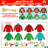 32 Sets Christmas DIY Art Craft Kits Christmas Ugly Sweaters Ornaments Art Sets Christmas Winter Stickers Arts and Crafts Bulk for Kids Snow Holiday Xmas Theme Classroom Activities Party Decorations Qyeahkj