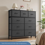 DUMOS 9 Drawer Dresser, Fabric Storage Organizer with Sturdy Metal Frame and Wooden Top, Modern Chest of Drawers for Bedroom Closet Entryway,Grey DUMOS