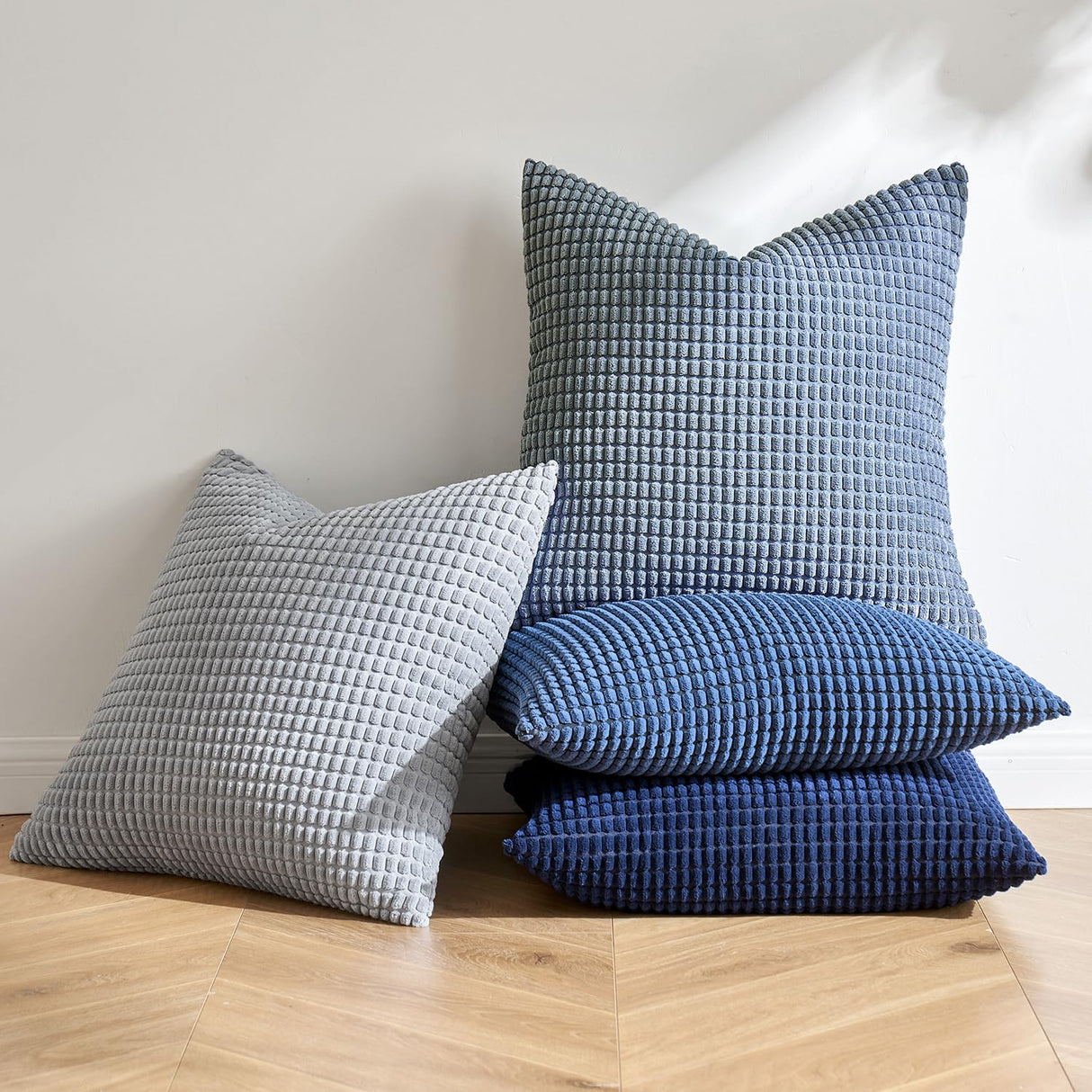 MIULEE Blue Decorative Pillow Covers 18x18 Inch Set of 4 Boho Western Farmhouse Home Decor Couch Throw Pillows Summer Coastal Corduroy Pillowcases Industrial for Sofa Living Room Bed MIULEE