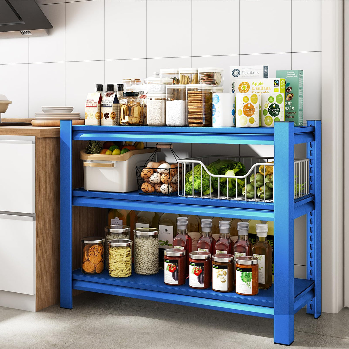 Rufokisa 40" W Garage Shelving Heavy Duty，1500LBS Loads Adjustable Garage Storage Shelves,3-Tier Metal Storage Racks and Shelving Units, Utility Rack Shelves,40”W x 18”D x 36”H,Blue Rufokisa