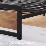 GAOMON Industrial King Size Bed Frame with Wooden Headboard and Sturdy Slat Support GAOMON