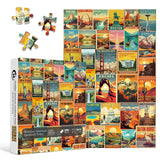 Vintage United States Travel Puzzles for Adults 1000 Pieces, American Landscape Collage Jigsaw Puzzle Including 35 Landmarks Posters，Retro Nature Scenic Puzzle Yosemite National Park Statue of Liberty PPuzzling