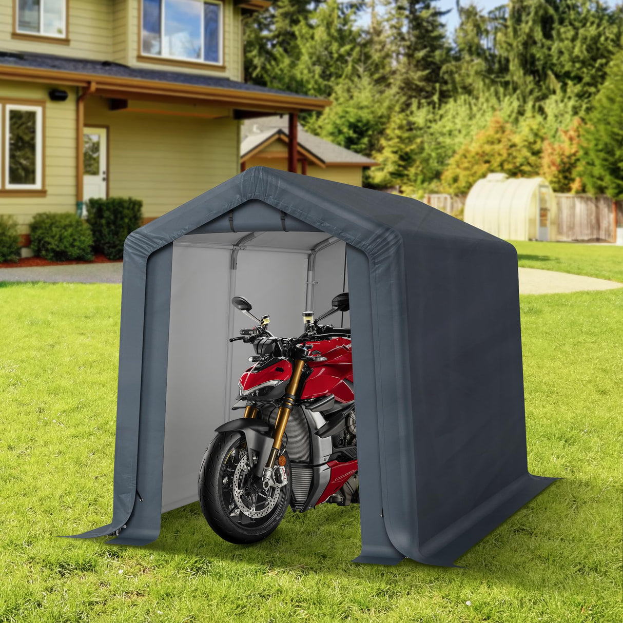 MFSTUDIO Outdoor Storage Sheds 6x10 ft, Portable Carport Shelter Garages Heavy Duty Canopy with Rolled up Zipper Doors, Outside Utility Shed Garage Tent for Motorcycle, Bicycles and Camping Tools MFSTUDIO