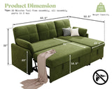 AMEILIFE Sleeper Sofa, Sofa Bed with Storage Chaise, Convertible Sofa Bed with Pull Out Couch, l Shaped Couch for Living Room, Linen Green AMERLIFE