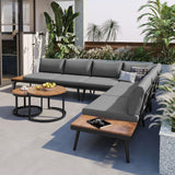 Tdewlye 6 Piece Outdoor Sectional Furniture Sofa Conversation Set with Round Nesting Coffee Tables and Seating Sofa with 6 Cushions+7 Pillows for Patio, Porch and Garden (Grey-@8.9) Tdewlye