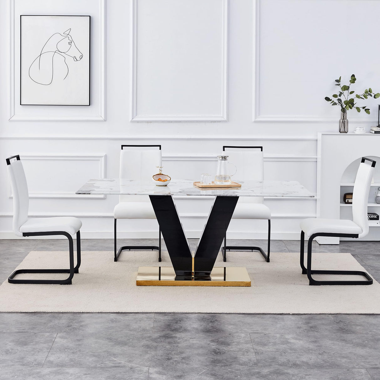 gopop Marble Dining Table,Modern Dining Room Table with Golden Stainless Steel Base.Marble Kitchen Table for 8 People,71'' Gold Dining Table Ideal for Living Room Home Office gopop