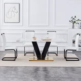 gopop Marble Dining Table,Modern Dining Room Table with Golden Stainless Steel Base.Marble Kitchen Table for 8 People,71'' Gold Dining Table Ideal for Living Room Home Office gopop