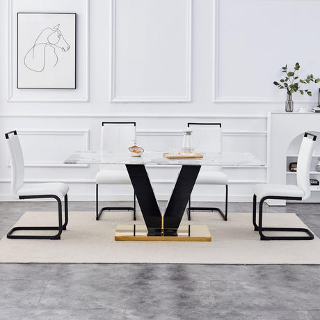 gopop Marble Dining Table,Modern Dining Room Table with Golden Stainless Steel Base.Marble Kitchen Table for 8 People,71'' Gold Dining Table Ideal for Living Room Home Office gopop
