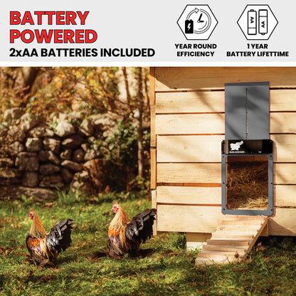 RUN-CHICKEN Door (Gray) Automatic Chicken Coop Door, Programmable with App, Battery Operated, Evening and Morning Delay, Aluminum Door, Electric Chicken Run Door, Model T50