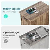 LINSY HOME Farmhouse End Table with Charging Station, Narrow Side Table for Living Room, Sofa Side Table with Drawer and Storage Cabinet, Small Nightstand for Bedroom LINSY HOME