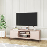 Steehoom TV Stand for 55 60 inch TV, Metal TV Cabinet Modern Mid Century Entertainment Center with Storage, TV Industrial Media Console Table 2 Cabinet for Living Room, Bedroom, Office (Pink) Steehoom