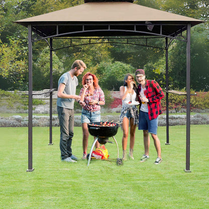 Ontheway 5FT x 8FT Double Tiered Replacement Canopy Grill BBQ Gazebo Roof Top Gazebo Replacement Canopy Roof (Light Brown)