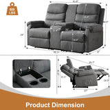 URRED Loveseat Recliner Sofa, Double Manual Recliner RV Sofa with Console, Linen Recliner Chair Home Theater Seating with Cup Holders/Lumbar Pillow/Hidden Storage for Living Room(Grey) URRED