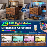 AOGLLATI LED Nightstand Set of 2 with Charging Station, 2 Drawers Night Stand with LED Lights for Bedroom, 2 USB Ports, 2 Power Outlets, Bed Side Table with Storage Shelves AOGLLATI