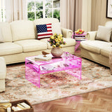 solaround Acrylic Coffee Table for Living Room Clear Rectangle Lucite Table with Open Storage Shelf (1, Pink, Large) solaround