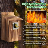 2 Pack Bird Houses for Outside with Metal Predator Guard for Bluebird Wren Swallow Finch, Carbonized Wooden Nesting Boxes for Outdoor, Sturdy Bird House,Easy to Clean UUMENHA
