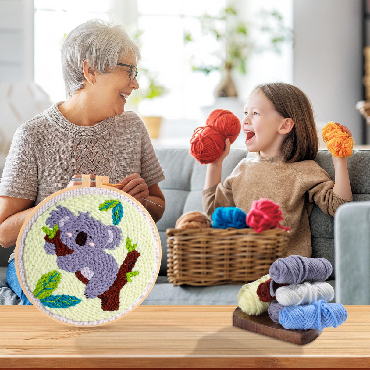 iienjoy 2 Pcs Koala Punch Needle Kit - Easy Punch Needle Embroidery Kits for Beginners Adults, Cute Animals Art Work Decor Punch Stitching kit with Tools, Yarns, Hoop, Instruction iienjoy