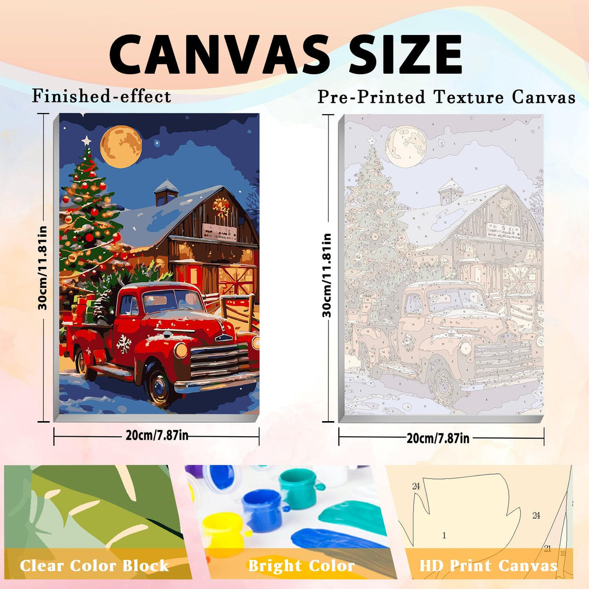 4 Pack Christams Paint by Numbers Kit for Adults with Frame and Wooden Easel, Christams Paint by Number Kit, Acrylic Painting Crafts for Home Decor Gift (7.8x11.8inch Snowman Candle Truck Tree) CRZMODE