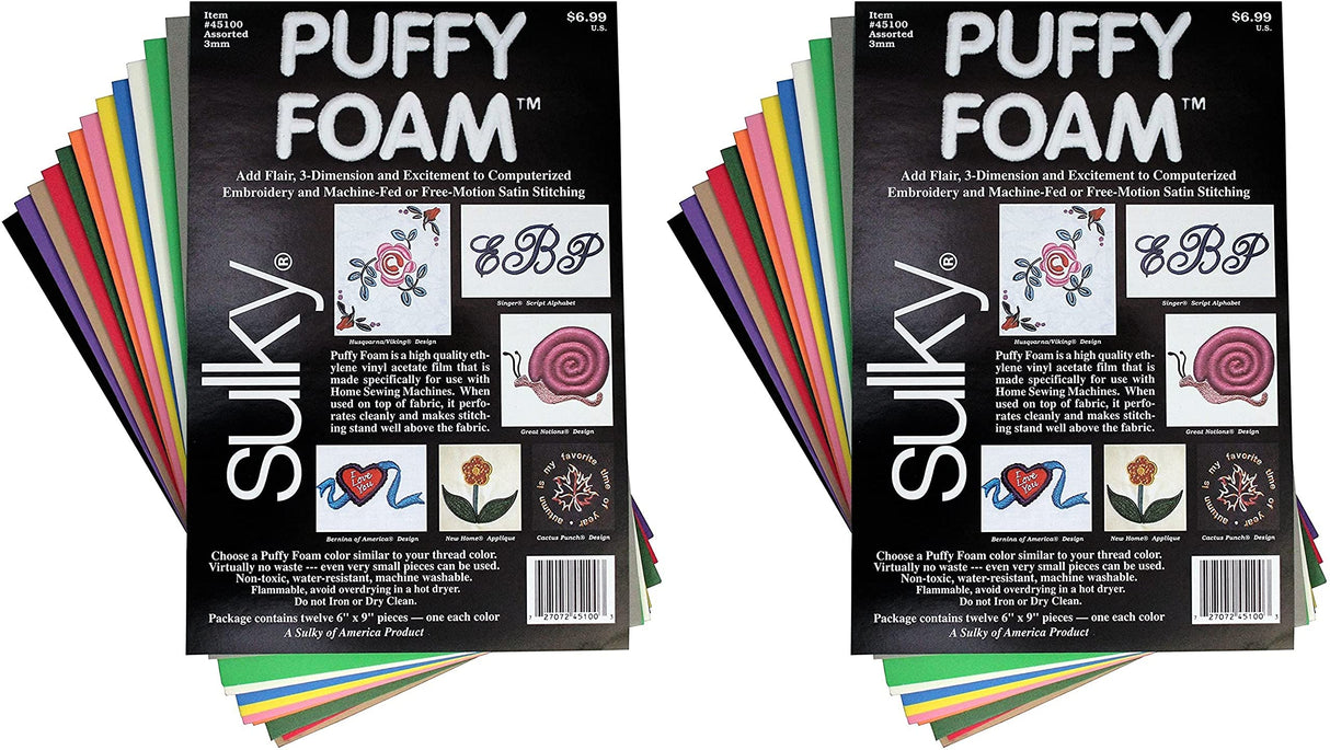 Sulky Of America 12 Color 2mm Puffy Foam Assortment, 6" by 9" (Two Pack) Sulky
